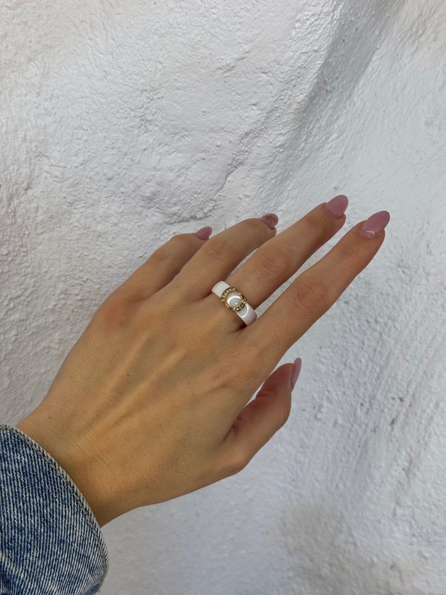 Opaline Aura white-δαχτυλίδι stainless steel