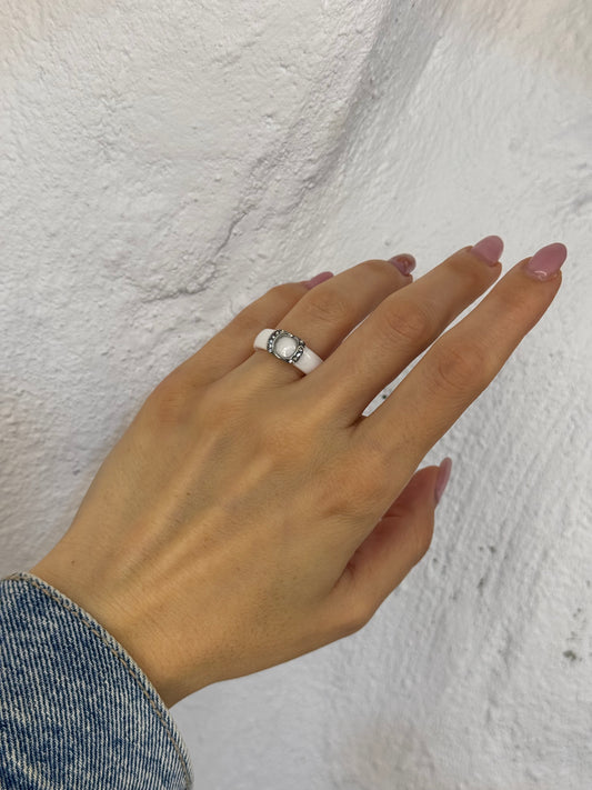 Opaline Aura white-δαχτυλίδι stainless steel