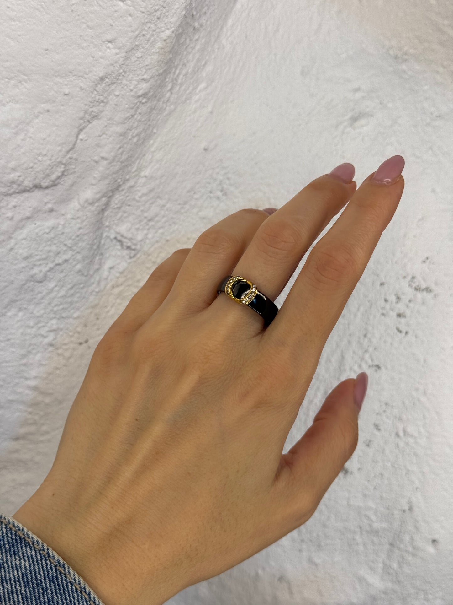 Opaline Aura black-δαχτυλίδι stainless steel