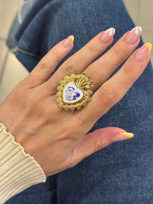 Blue Majolica Heart – δαχτυλίδι Stainless Steel