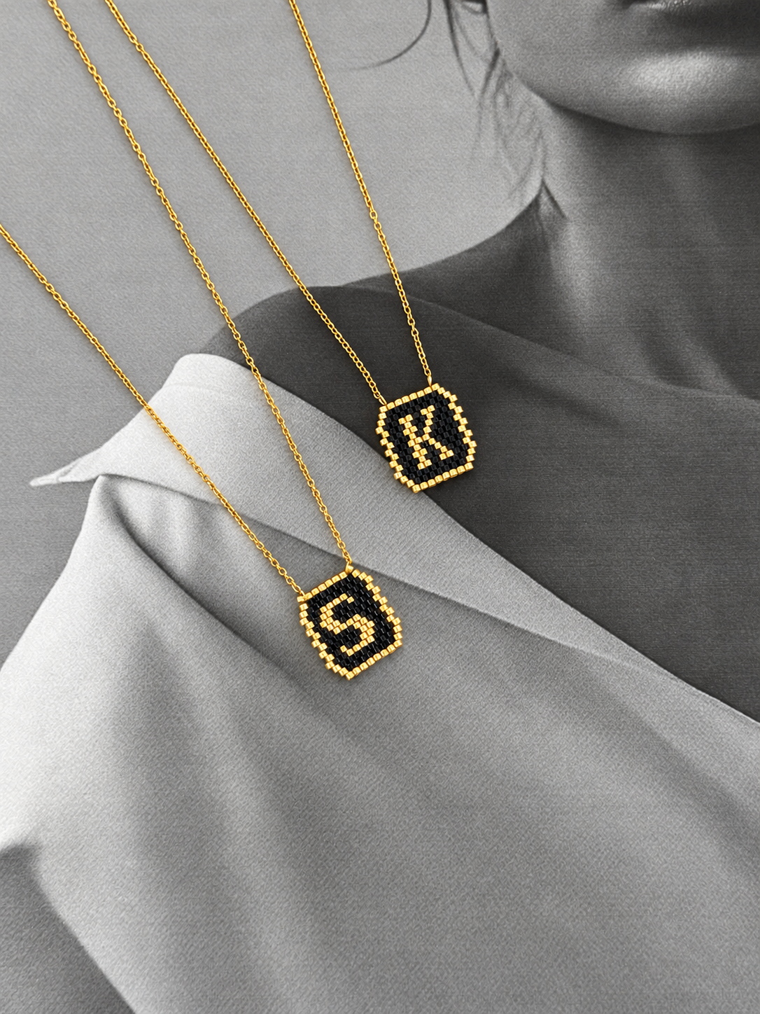 Beaded Monogram - κολιέ stainless steel