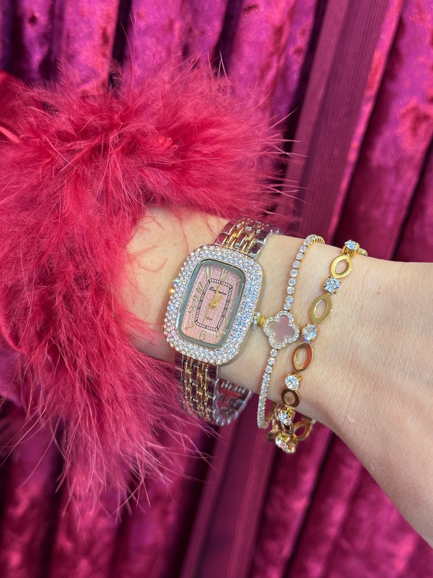 Pink Crystal-stainless steel watch