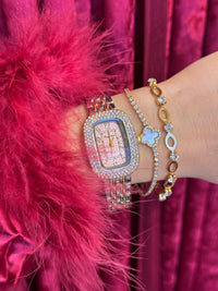 Pink Crystal-ρολόι stainless steel